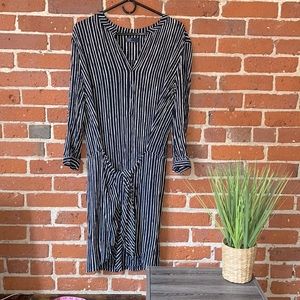 Gap Dress Front Button and Tie Waist 3/4 Sleeves Blue & White Striped Size Small